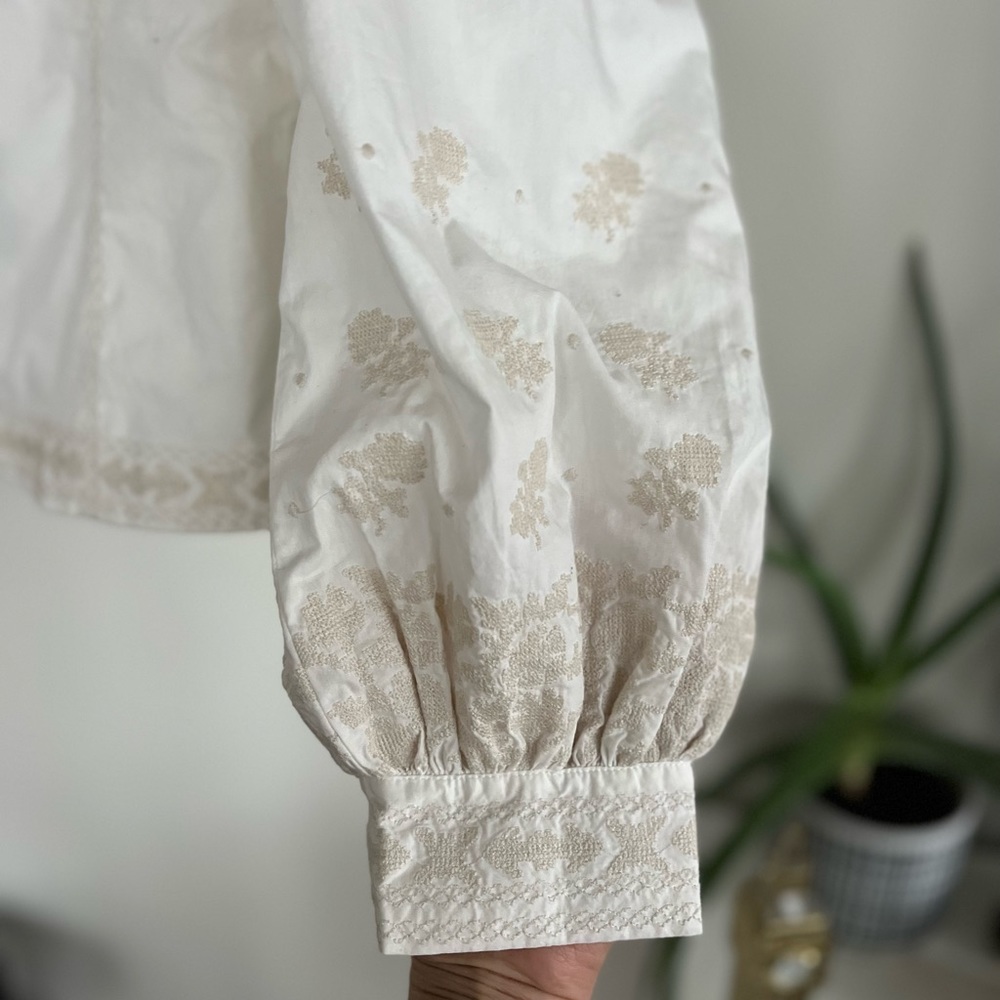 Aritzia Wilfred Palo Santo White Boho Embroidery Casual Blouse Sz XS, S - Picture 10 of 12